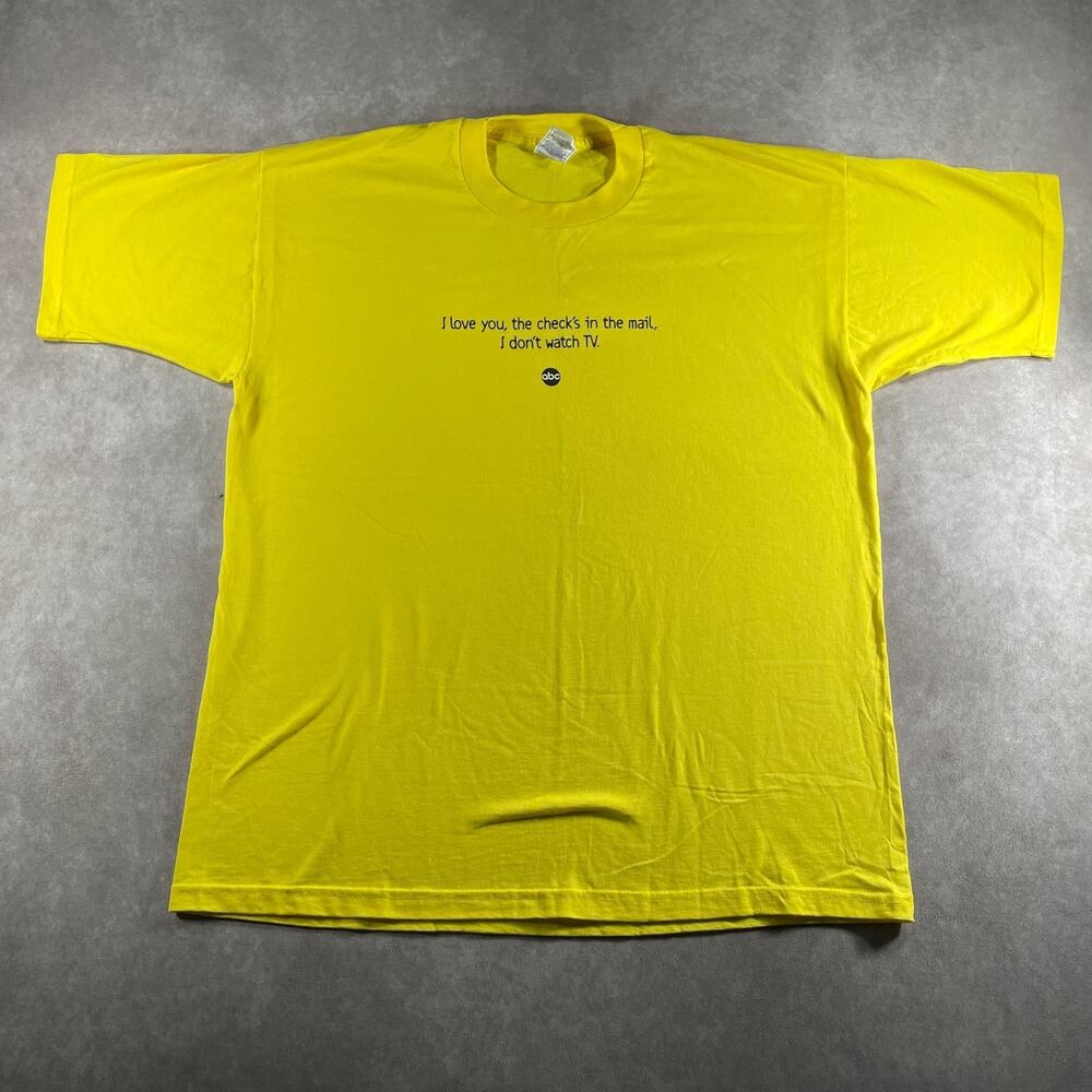 Vintage ABC Network T-Shirt I Don't Watch TV Promo Yellow Unisex Size XL VTG